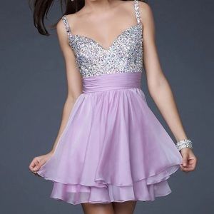 La femme bejeweled short chiffon party dress